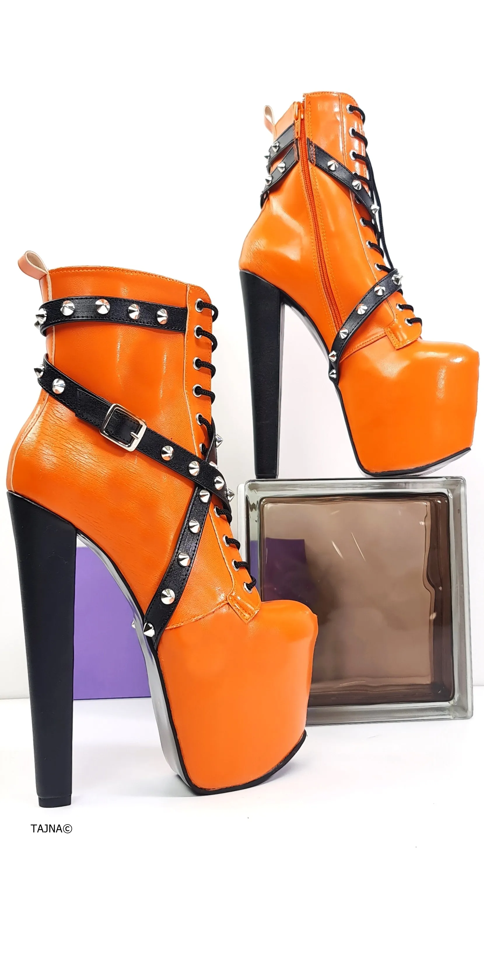 Orange Matte Spike Rocker Boots