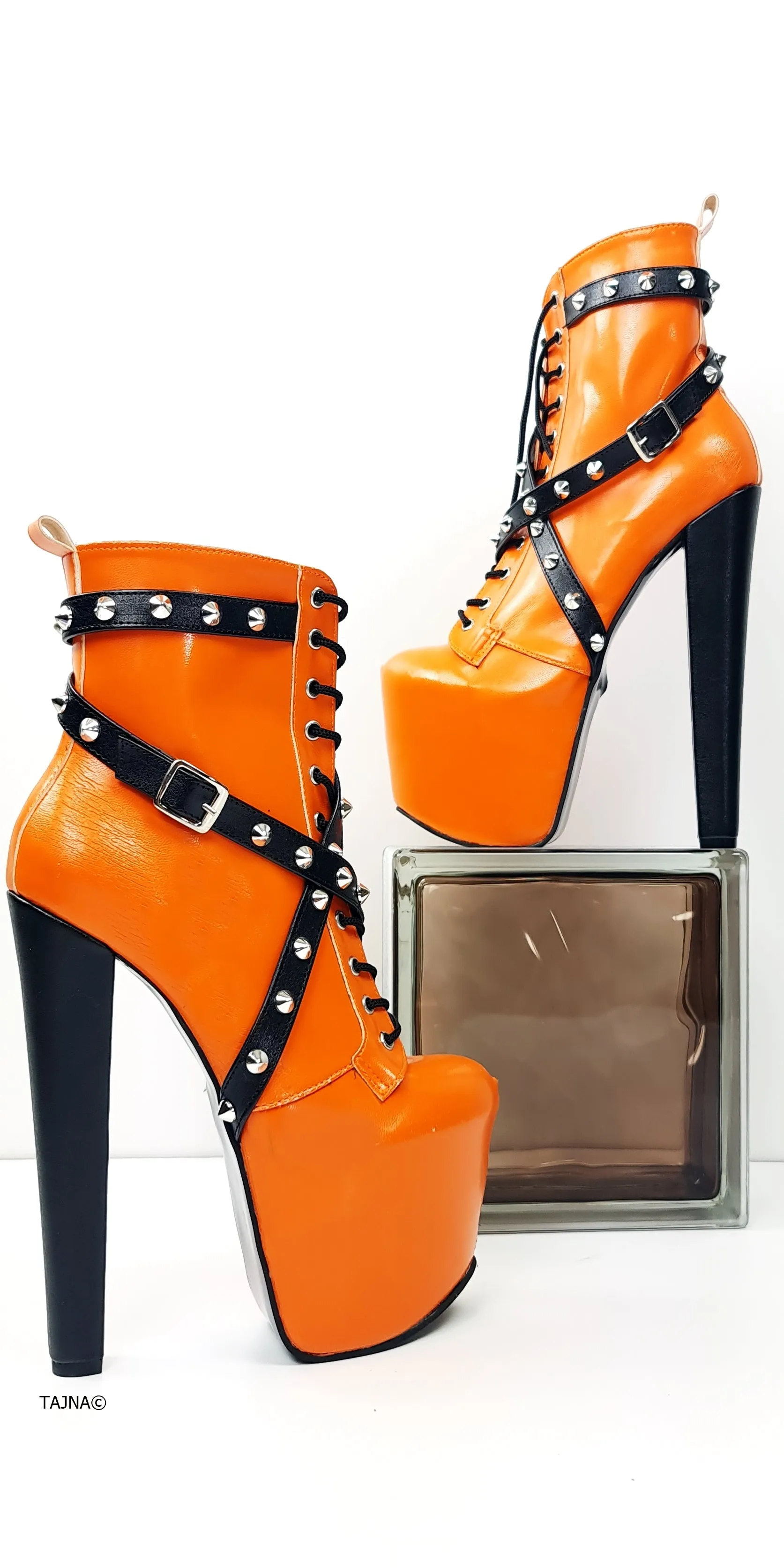 Orange Matte Spike Rocker Boots
