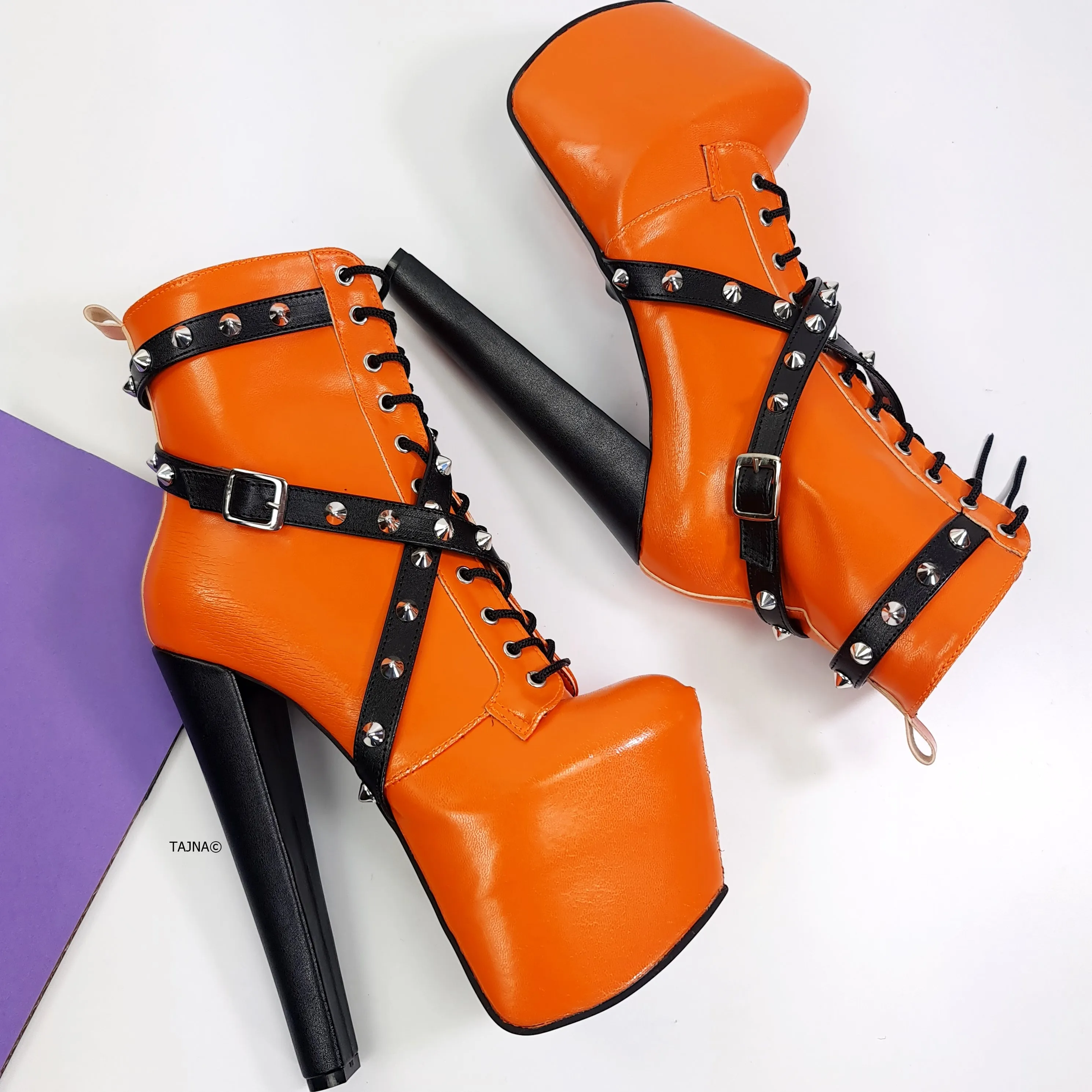 Orange Matte Spike Rocker Boots
