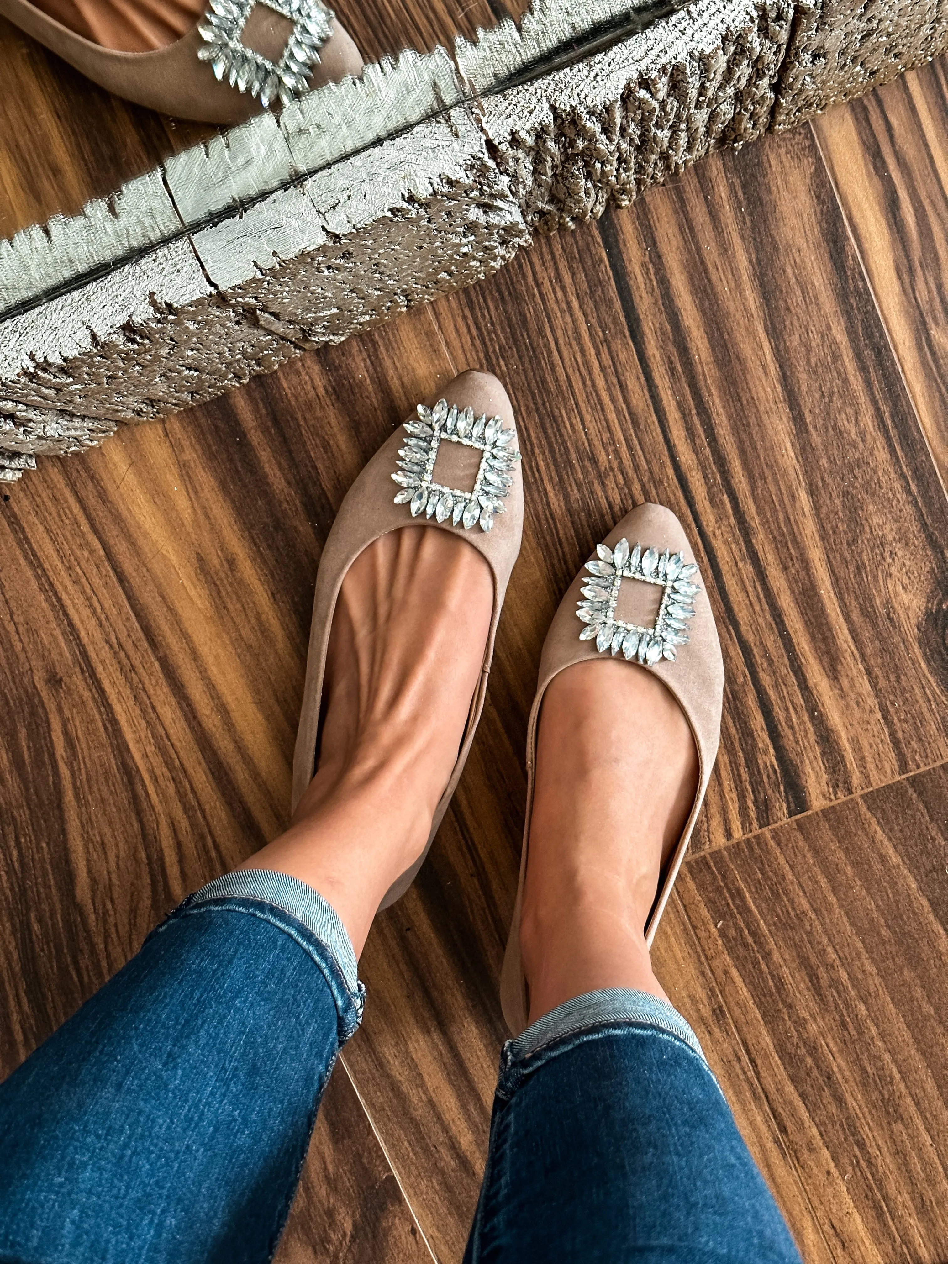 Paris Shiny Carre Nude Flats