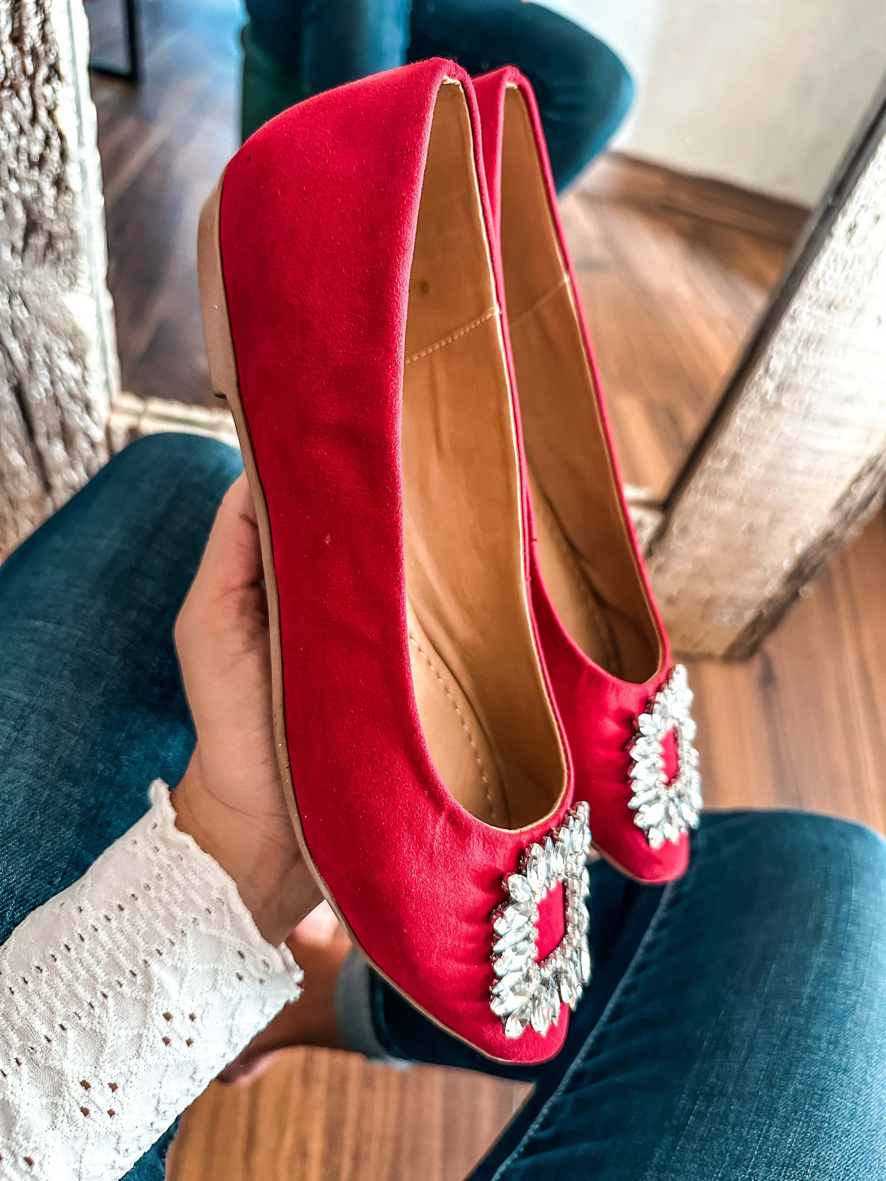 Paris Shiny Carre Red Flats