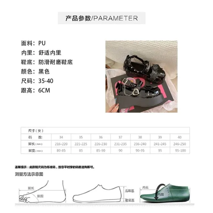 Platform Heart Bow Studded Ankle Strap Patent Leather Mary Jane Shoes