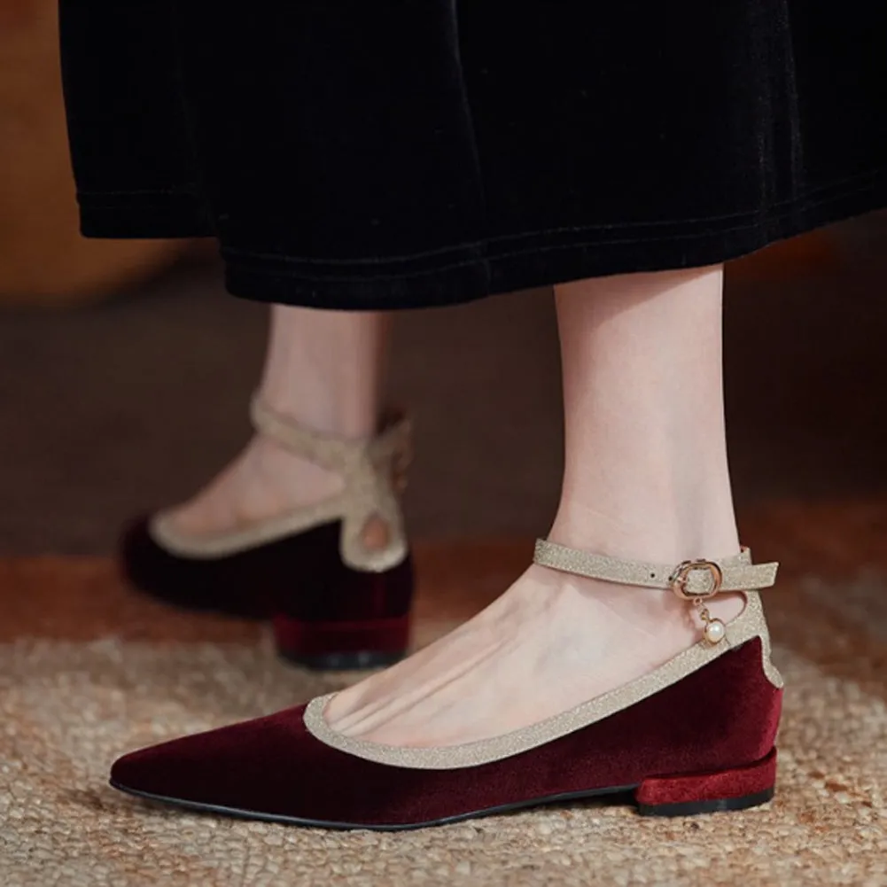 POINTED TOE FLAT VELVET SHOES