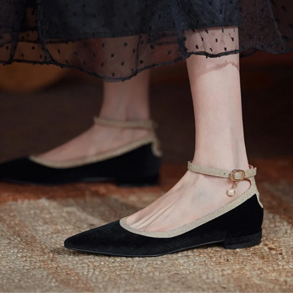 POINTED TOE FLAT VELVET SHOES