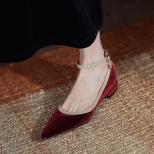 POINTED TOE FLAT VELVET SHOES