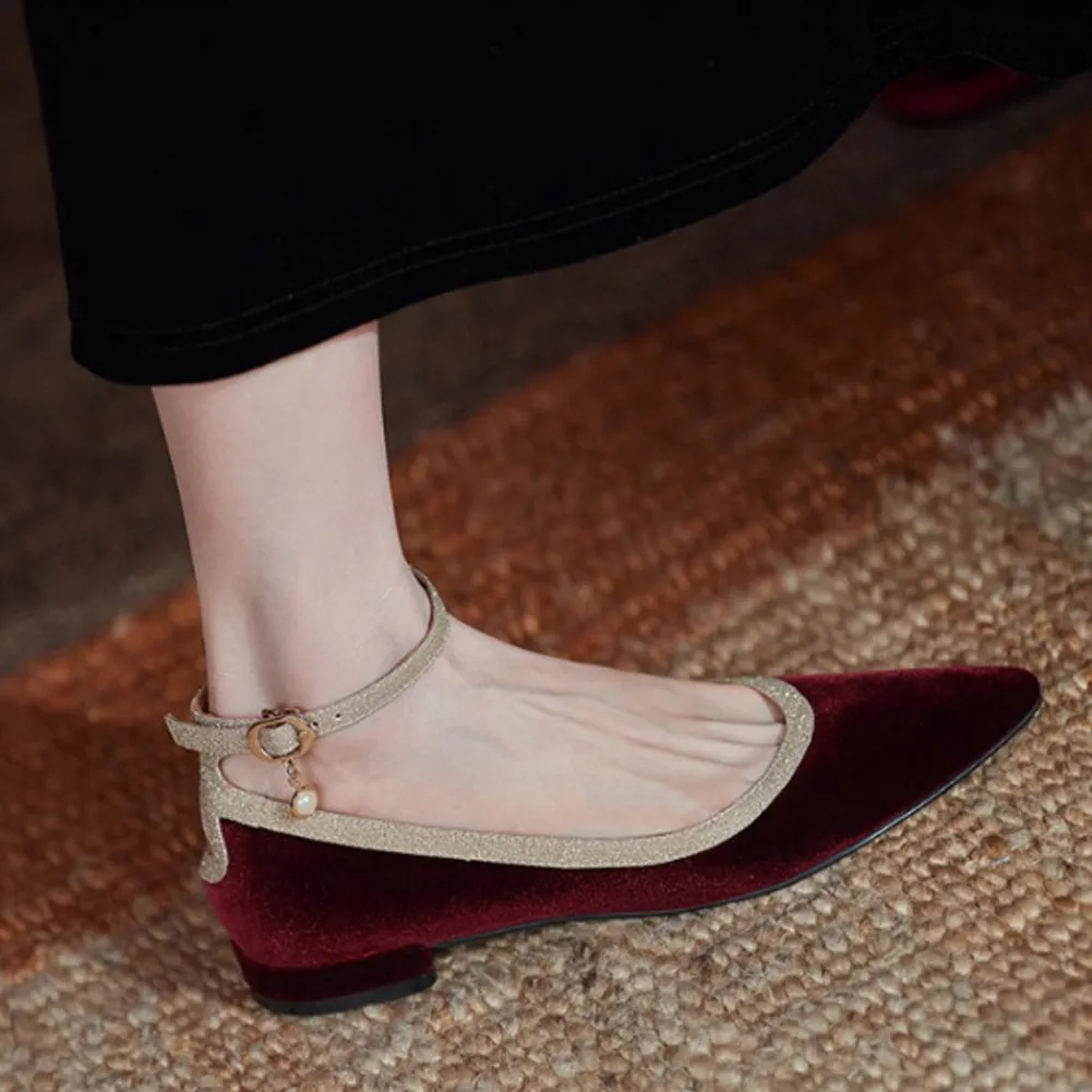 POINTED TOE FLAT VELVET SHOES