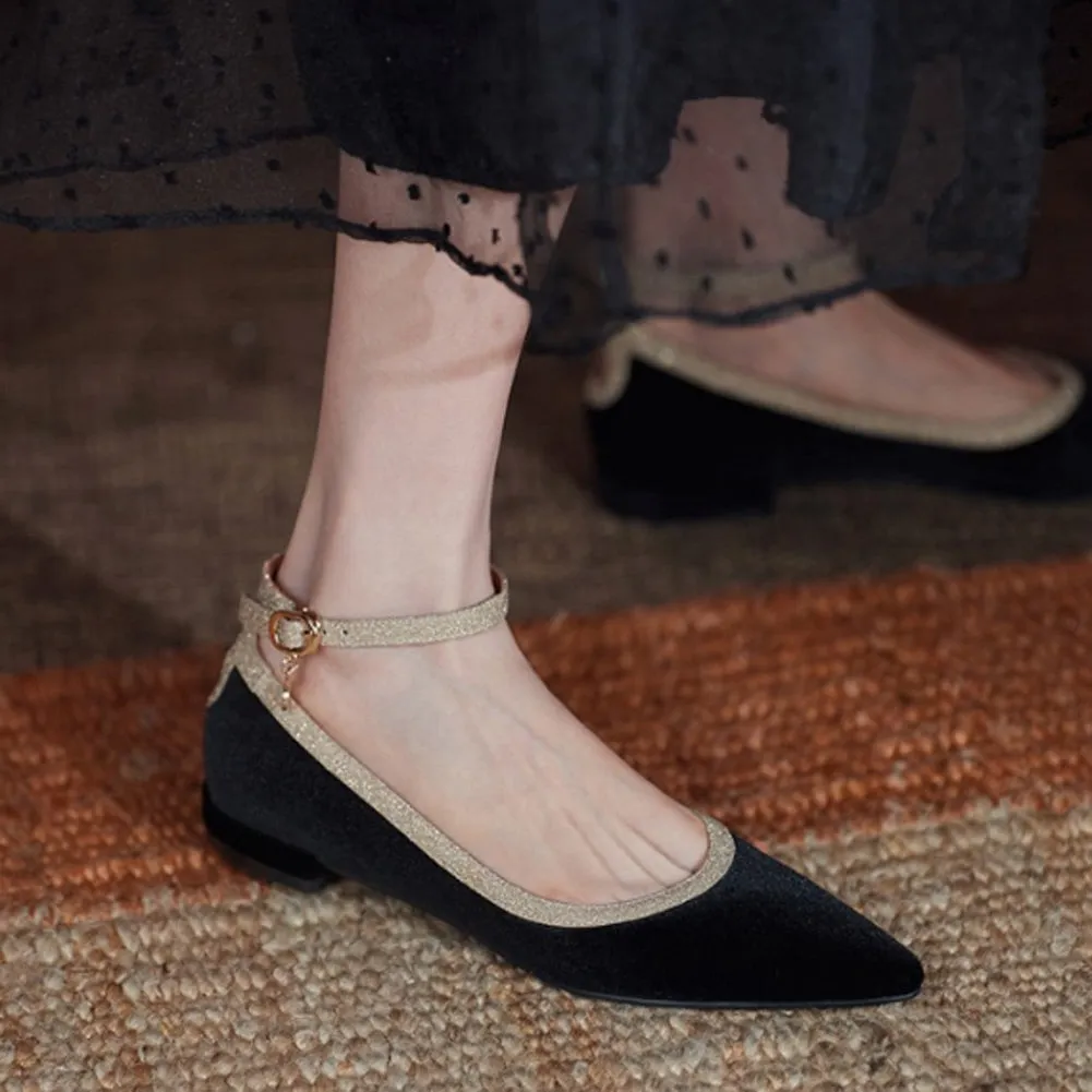 POINTED TOE FLAT VELVET SHOES