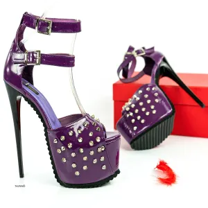 Purple Gloss Spike Studs Double Strap Heels