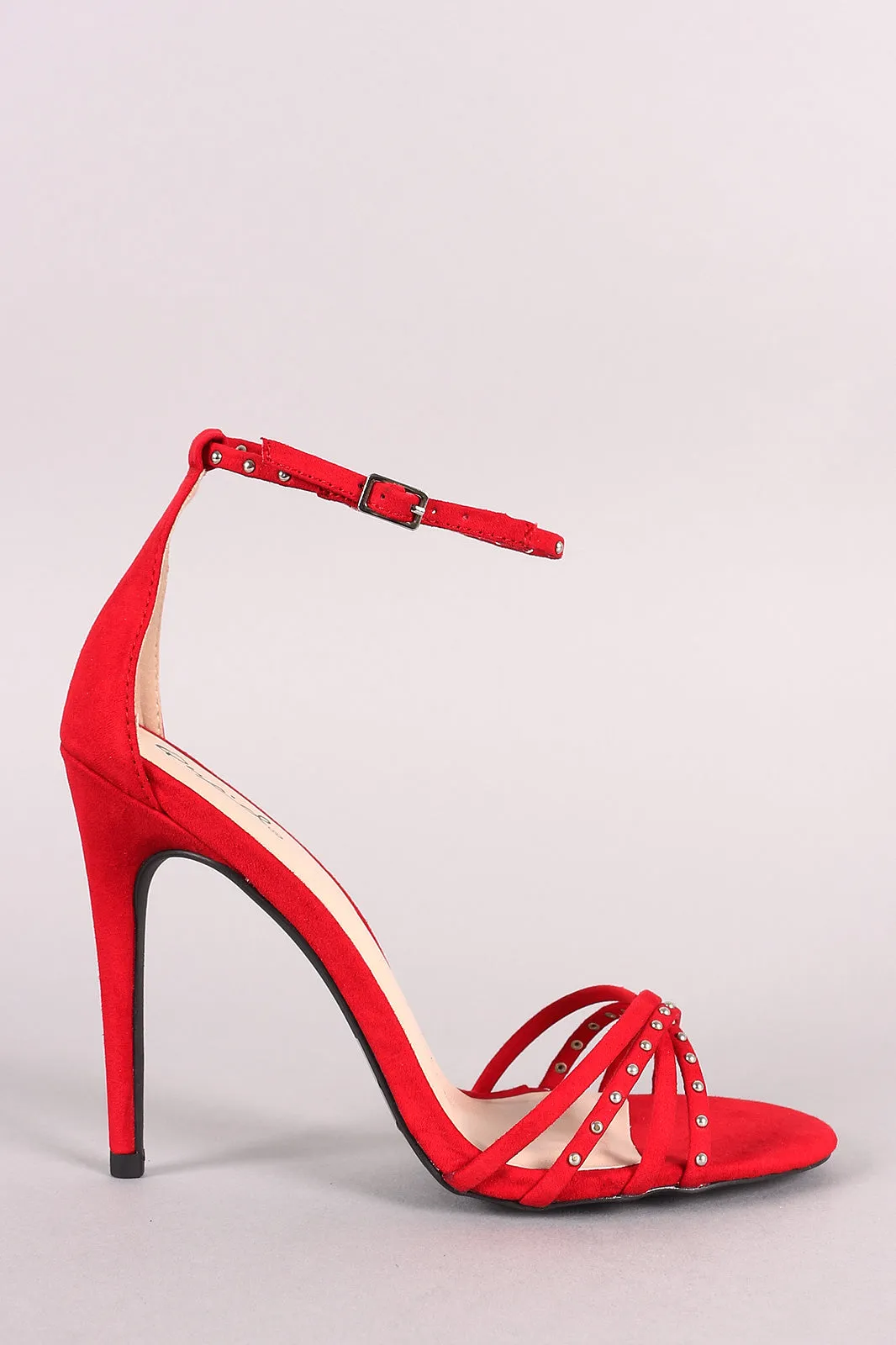 Qupid Studded Strappy Open Toe Ankle Strap Heel