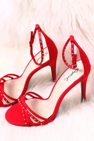 Qupid Studded Strappy Open Toe Ankle Strap Heel