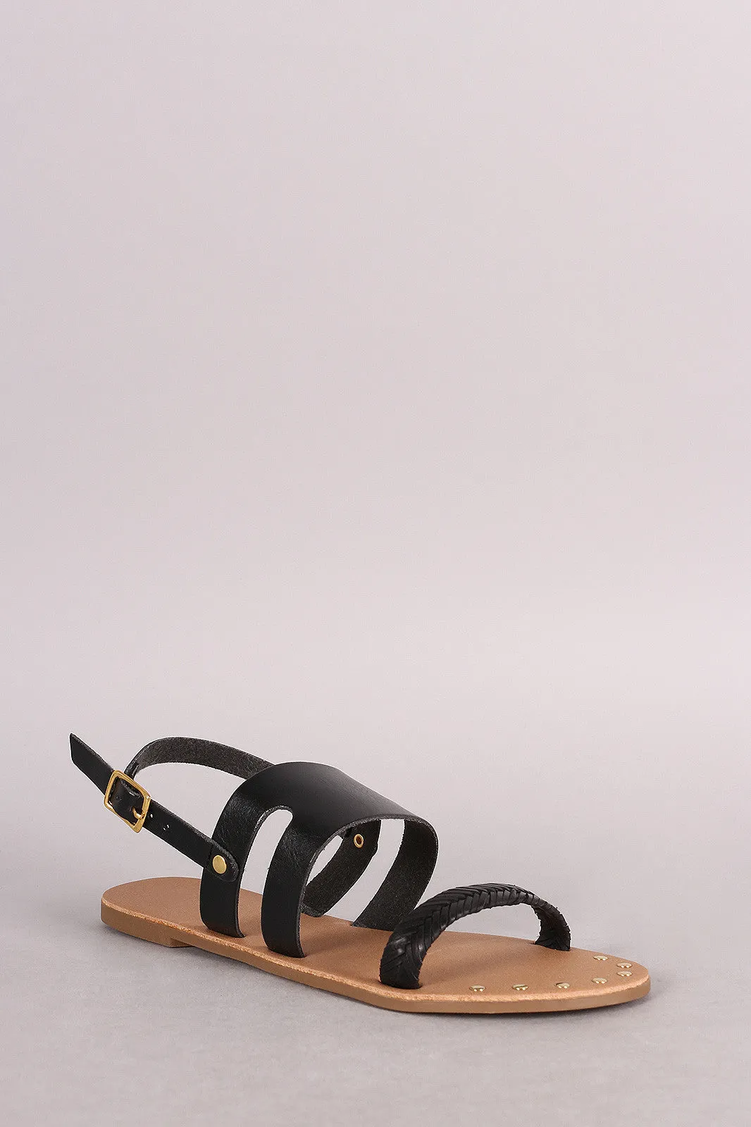 Qupid Studded Woven Slingback Flat Sandal