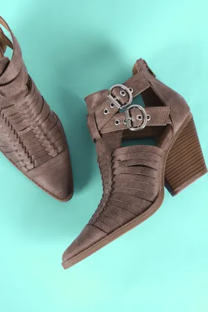 Qupid Woven Crisscross Buckle strap Pointy Toe Booties