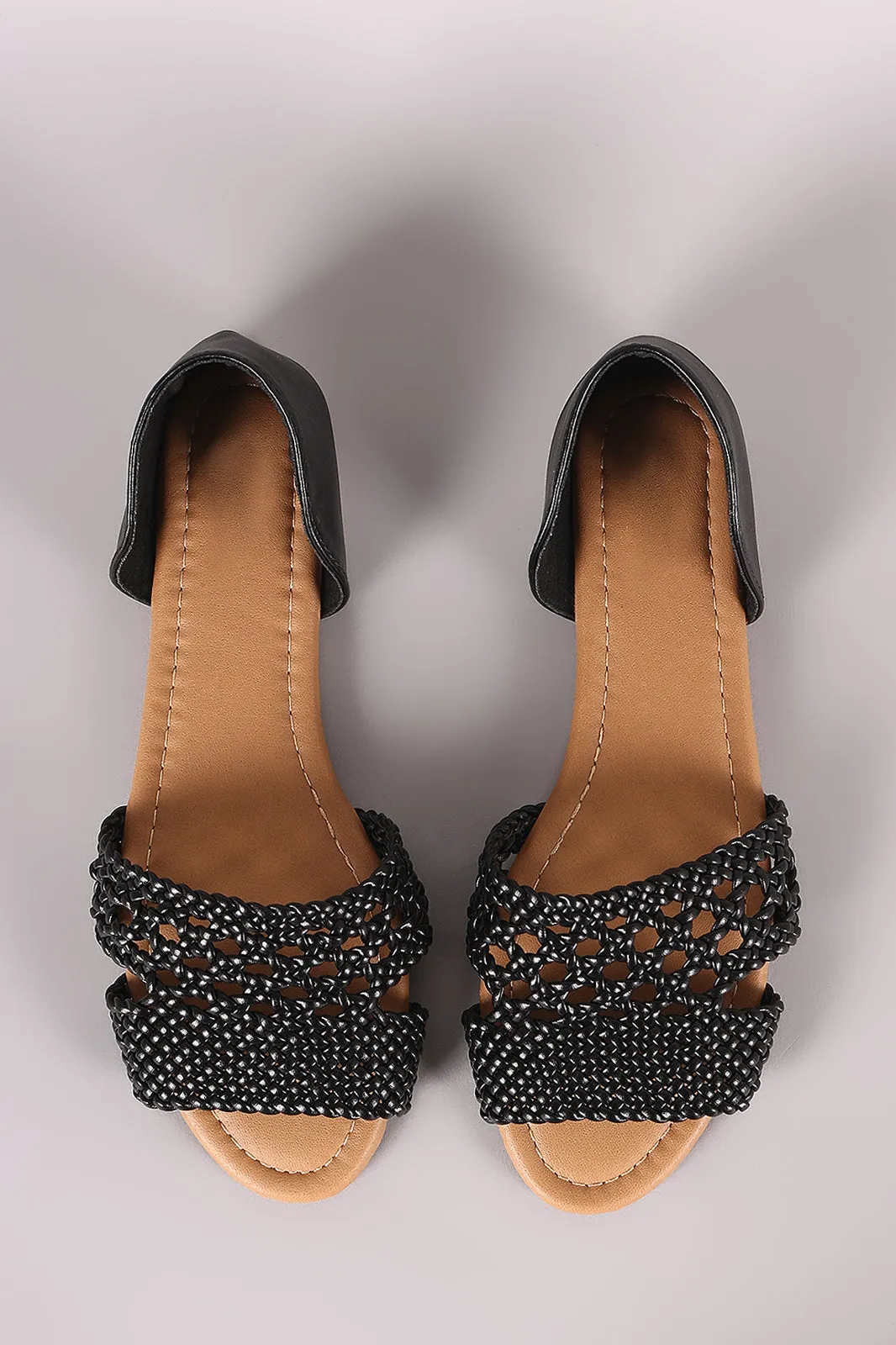Qupid Woven Peep Toe Slip-On Dorsay Flat