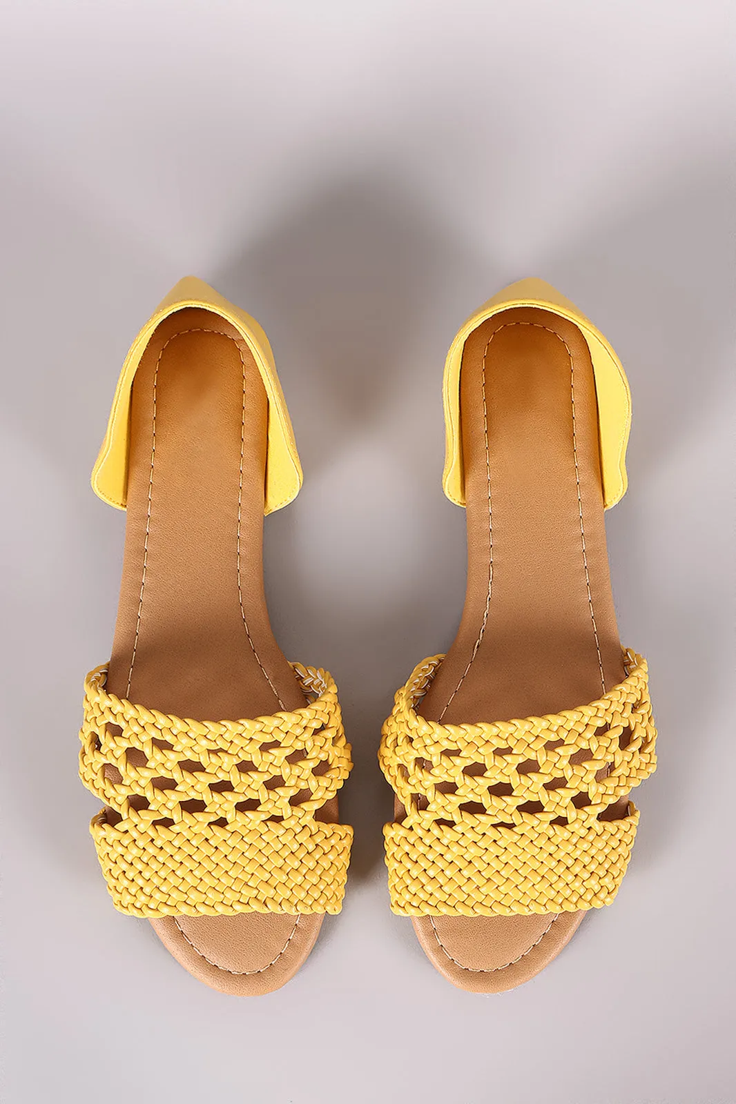 Qupid Woven Peep Toe Slip-On Dorsay Flat