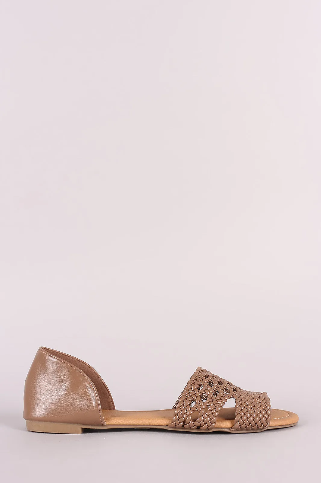 Qupid Woven Peep Toe Slip-On Dorsay Flat