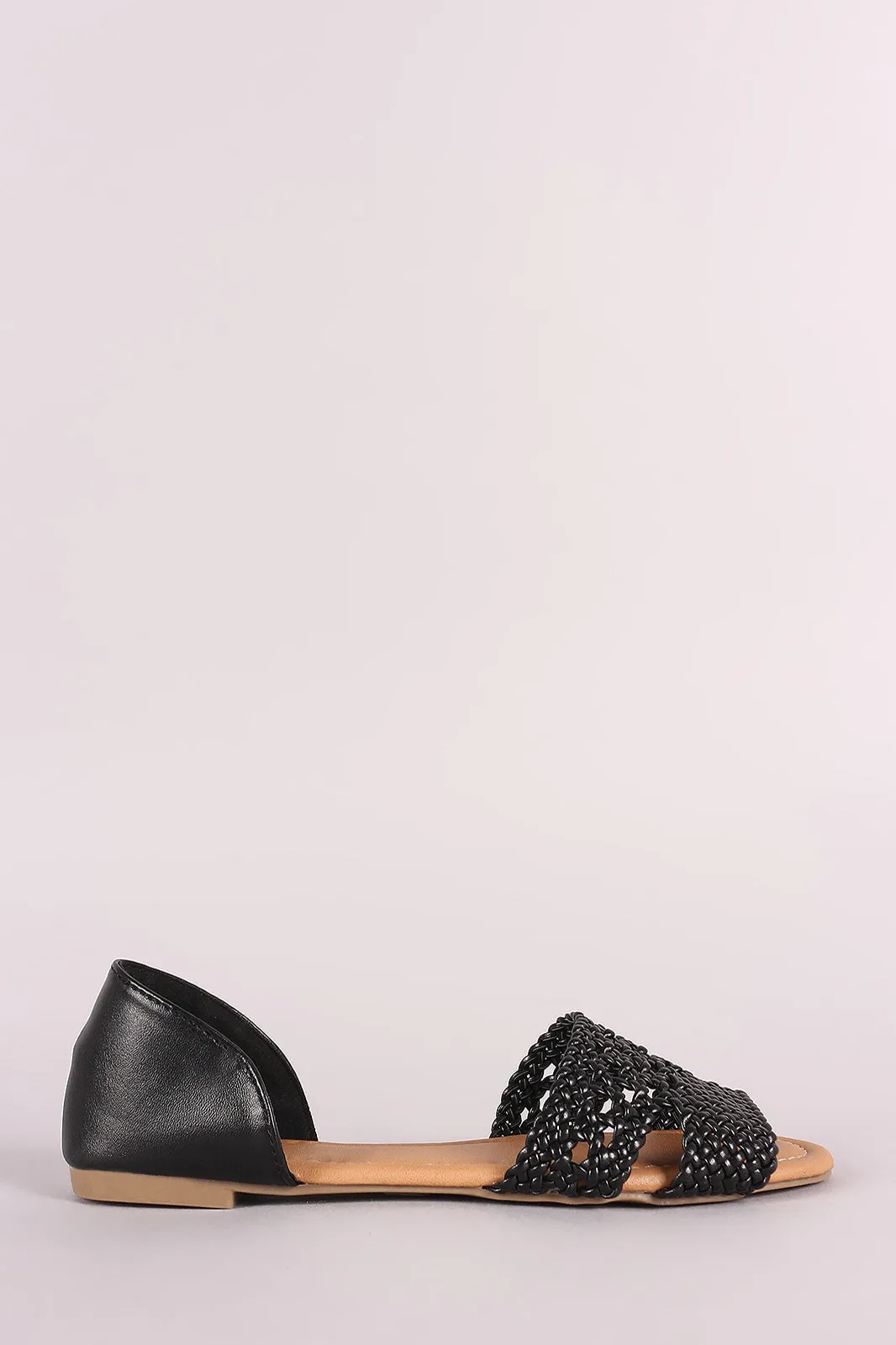 Qupid Woven Peep Toe Slip-On Dorsay Flat