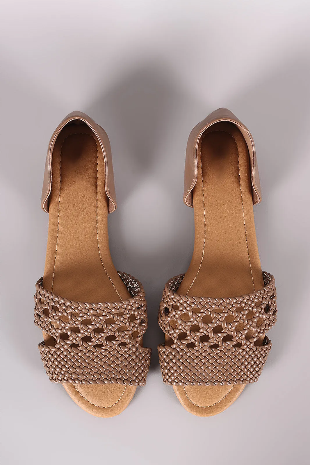 Qupid Woven Peep Toe Slip-On Dorsay Flat
