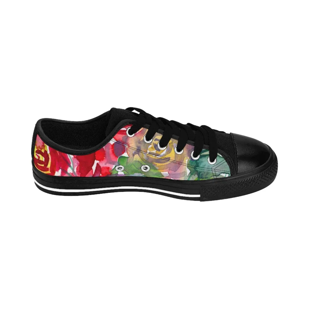 Red Floral Women's Sneakers, Floral Rose Print Best Tennis Casual Shoes For Women (US Size: 6-12)