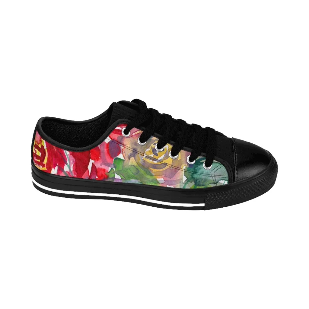 Red Floral Women's Sneakers, Floral Rose Print Best Tennis Casual Shoes For Women (US Size: 6-12)