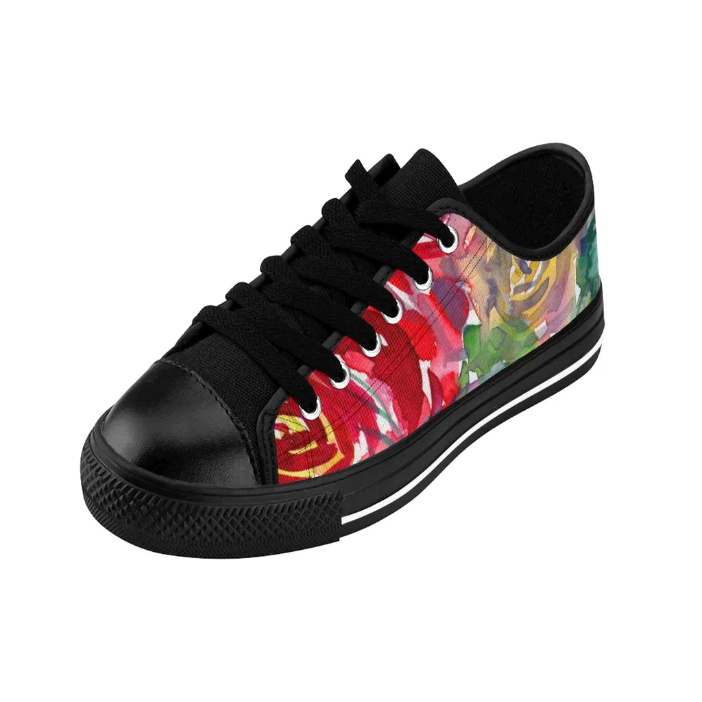 Red Floral Women's Sneakers, Floral Rose Print Best Tennis Casual Shoes For Women (US Size: 6-12)