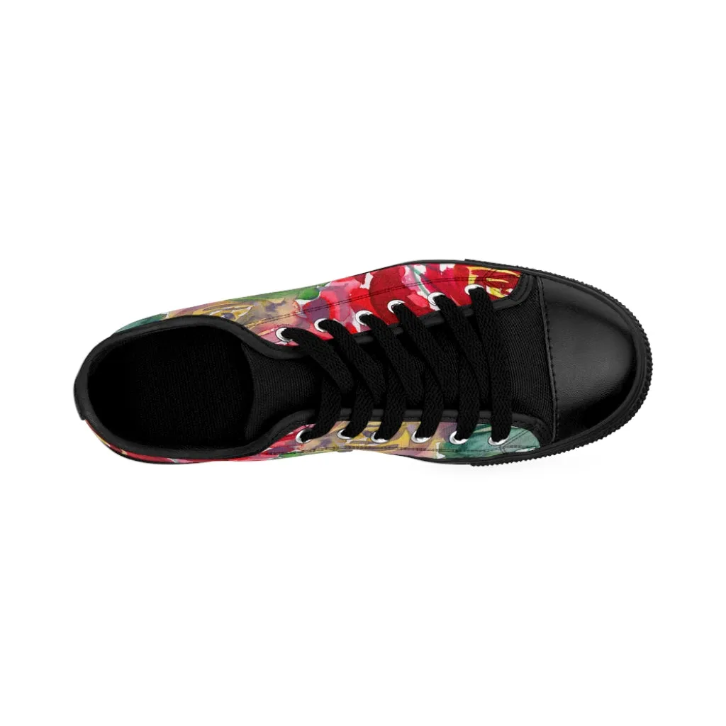 Red Floral Women's Sneakers, Floral Rose Print Best Tennis Casual Shoes For Women (US Size: 6-12)