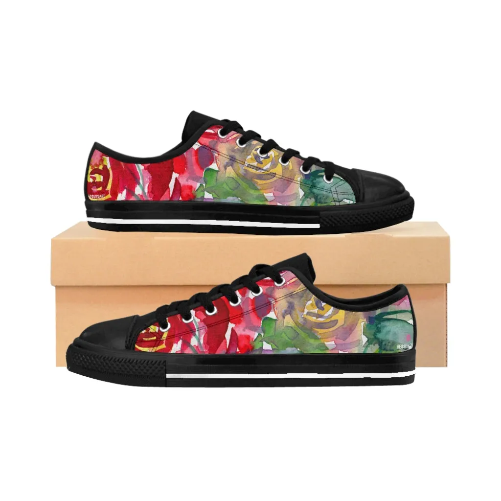 Red Floral Women's Sneakers, Floral Rose Print Best Tennis Casual Shoes For Women (US Size: 6-12)