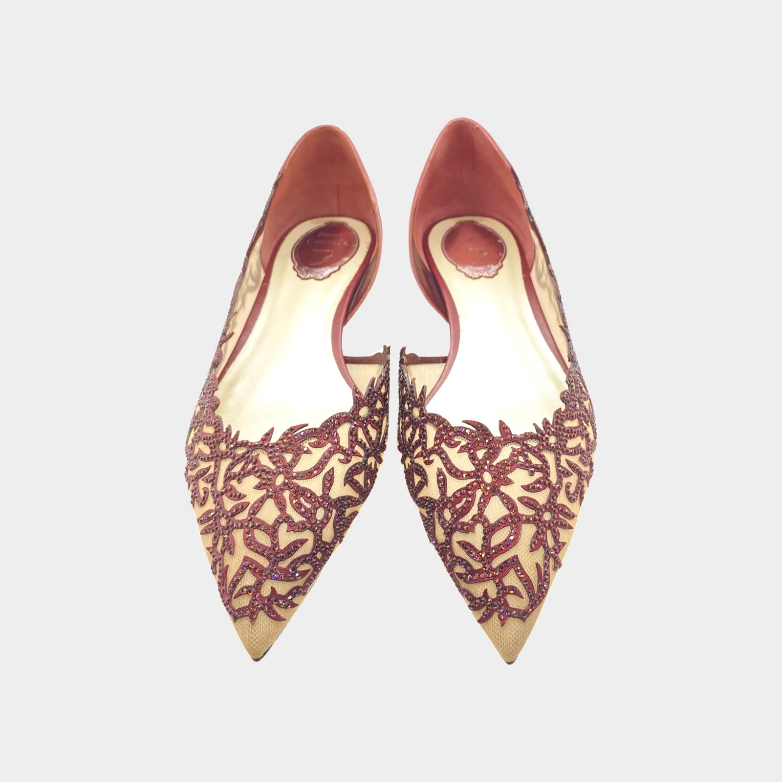 Rene Caovilla Guendy burgundy embellished flats