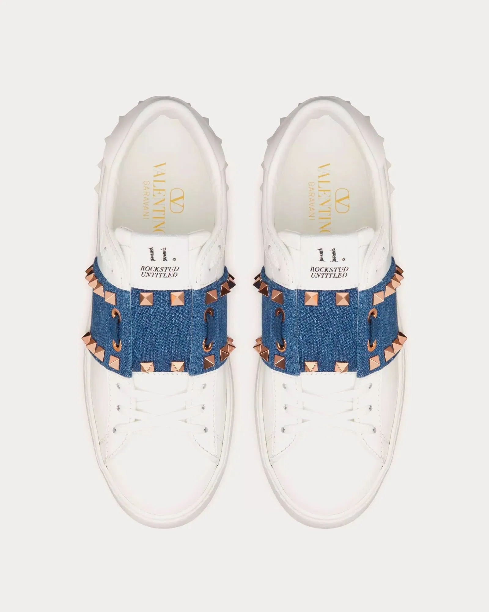 Rockstud Untitled Calfskin with Denim Band White / Denim Low Top Sneakers