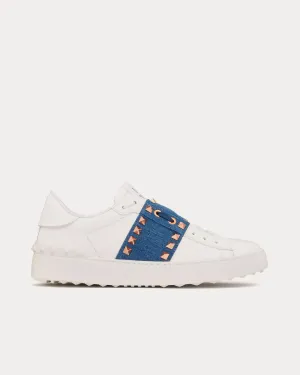 Rockstud Untitled Calfskin with Denim Band White / Denim Low Top Sneakers
