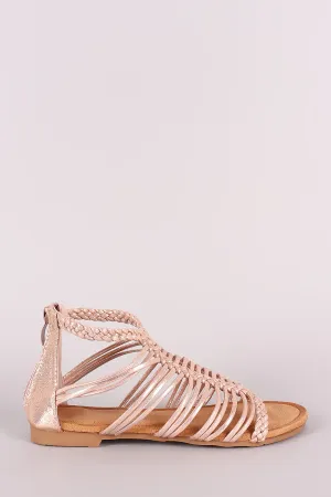 Shimmery Braided Woven Gladiator Flat Sandal