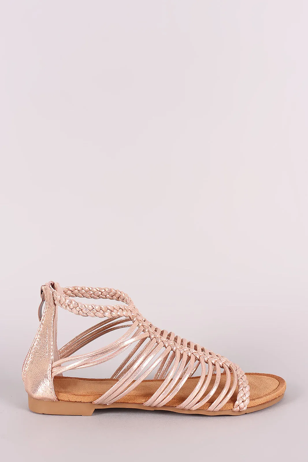 Shimmery Braided Woven Gladiator Flat Sandal