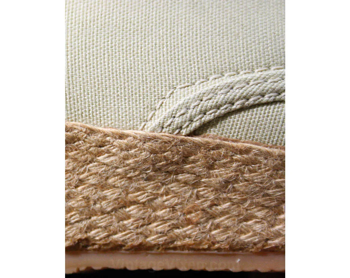 Size 10 Vintage Sneakers - Classic Large Size Ecru Shoes - 80s Casual Beige Shoe - Cream Canvas - Woven Jute - 10N - Deadstock - 44178-2