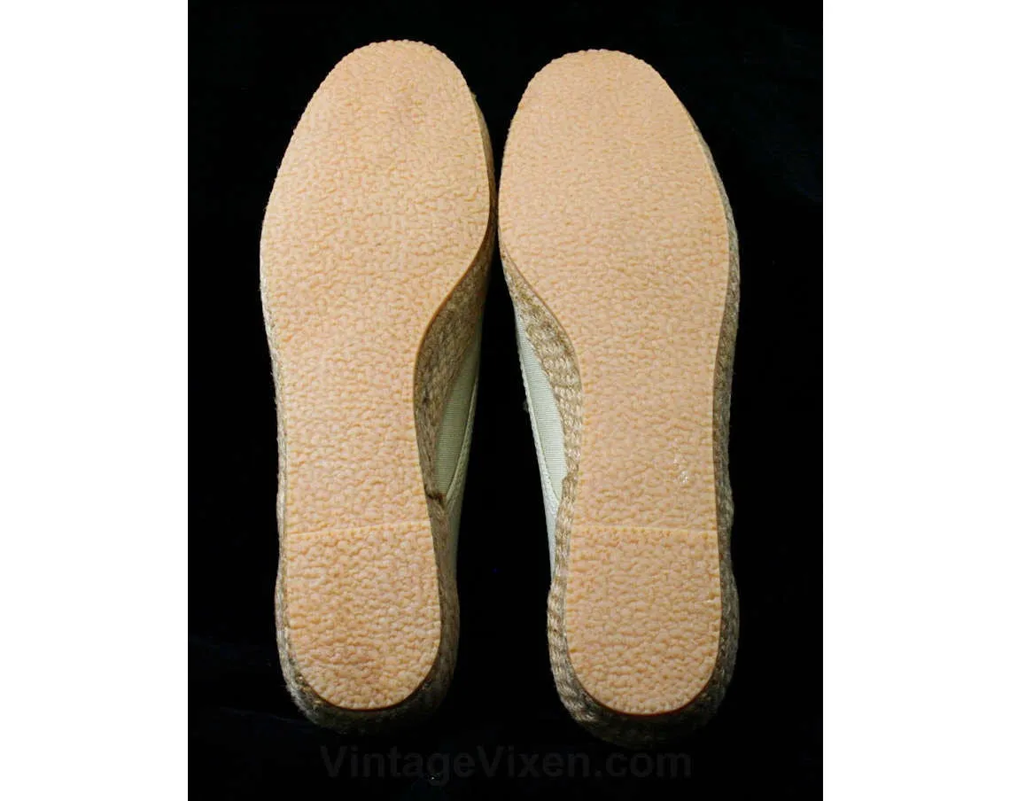 Size 10 Vintage Sneakers - Classic Large Size Ecru Shoes - 80s Casual Beige Shoe - Cream Canvas - Woven Jute - 10N - Deadstock - 44178-2