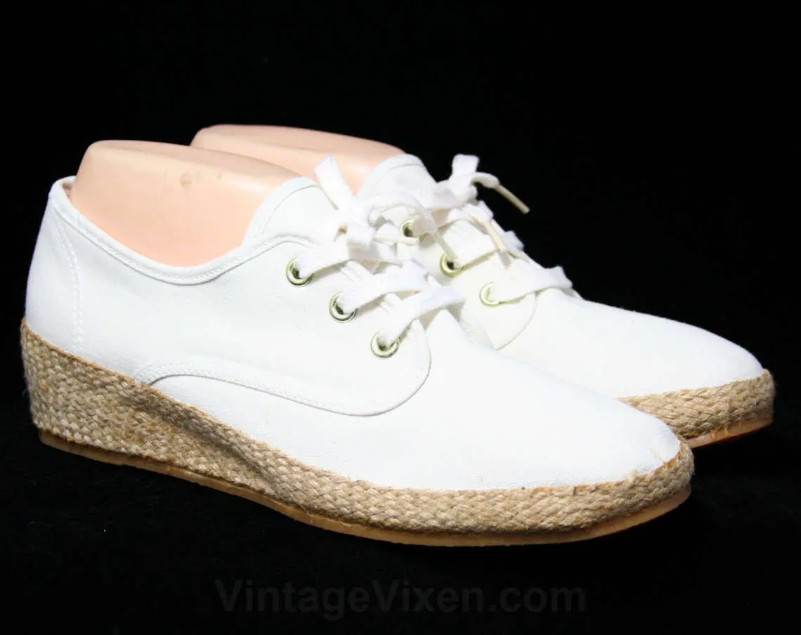 Size 10 White Keds Sneakers - Classic Shoes - 80s Casual Neutral Sneaker with Woven Jute Heel - Grasshoppers by Ked's - Deadstock - 10M