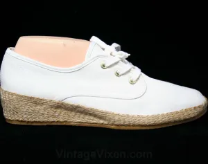 Size 10 White Keds Sneakers - Classic Shoes - 80s Casual Neutral Sneaker with Woven Jute Heel - Grasshoppers by Ked's - Deadstock - 10M