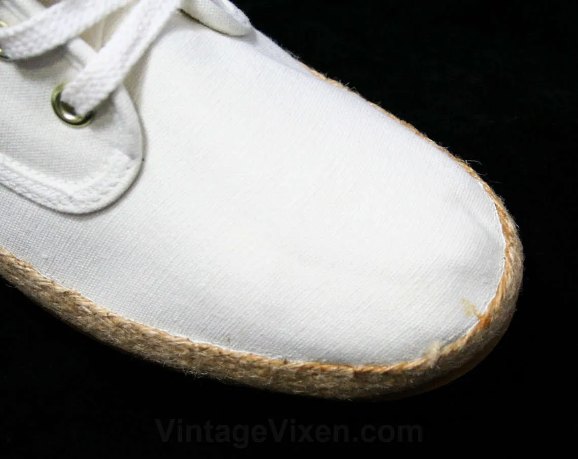 Size 10 White Keds Sneakers - Classic Shoes - 80s Casual Neutral Sneaker with Woven Jute Heel - Grasshoppers by Ked's - Deadstock - 10M