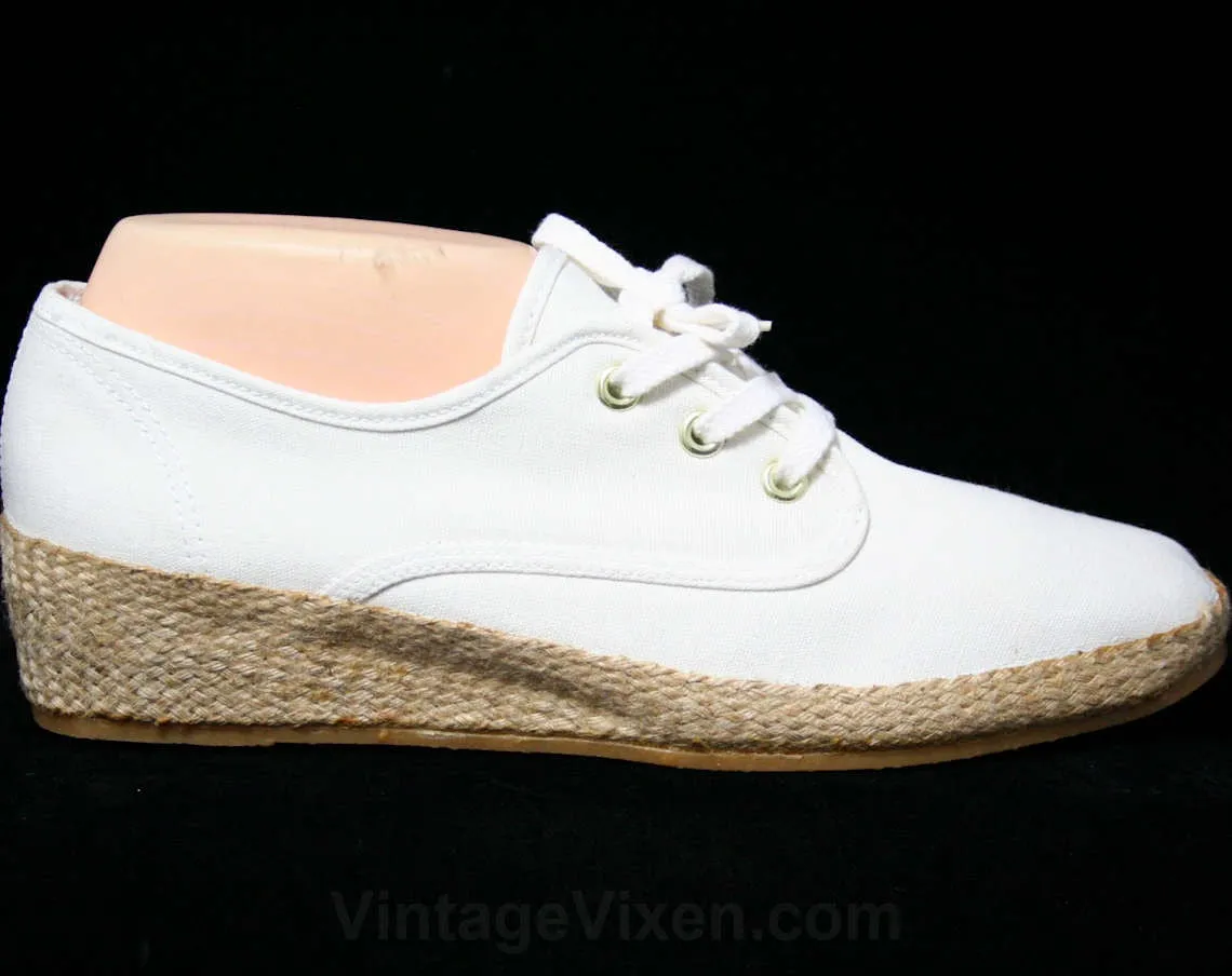 Size 10 White Keds Sneakers - Classic Shoes - 80s Casual Neutral Sneaker with Woven Jute Heel - Grasshoppers by Ked's - Deadstock - 10M
