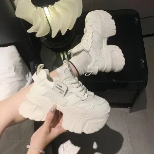 Sohiwoo New Women's Platform Shoes Mesh Breathable Chunky Sneakers High Platform Designer White Tennis Shoes Increase Casual Sport Shoes