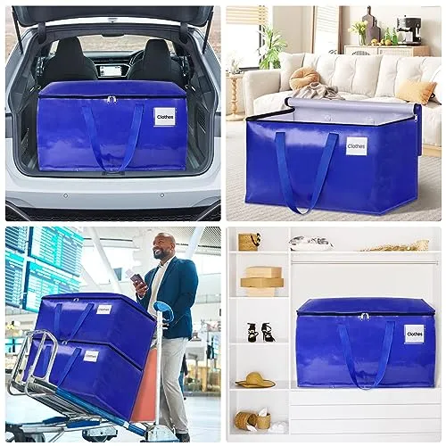 SpaceHacks 4 Pack-125L Heavy Duty Moving Bags, Moving Boxes with Reinforced Handles ＆ Premium Zippers, Storage Totes for Space Saving, Packing ＆ Moving Storage