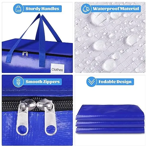 SpaceHacks 4 Pack-125L Heavy Duty Moving Bags, Moving Boxes with Reinforced Handles ＆ Premium Zippers, Storage Totes for Space Saving, Packing ＆ Moving Storage