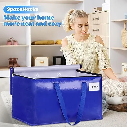 SpaceHacks 4 Pack-125L Heavy Duty Moving Bags, Moving Boxes with Reinforced Handles ＆ Premium Zippers, Storage Totes for Space Saving, Packing ＆ Moving Storage