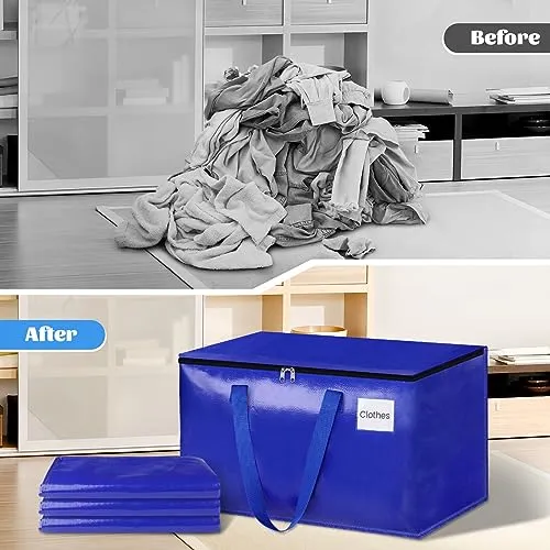 SpaceHacks 4 Pack-125L Heavy Duty Moving Bags, Moving Boxes with Reinforced Handles ＆ Premium Zippers, Storage Totes for Space Saving, Packing ＆ Moving Storage