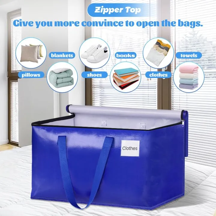 SpaceHacks 4 Pack-125L Heavy Duty Moving Bags, Moving Boxes with Reinforced Handles ＆ Premium Zippers, Storage Totes for Space Saving, Packing ＆ Moving Storage