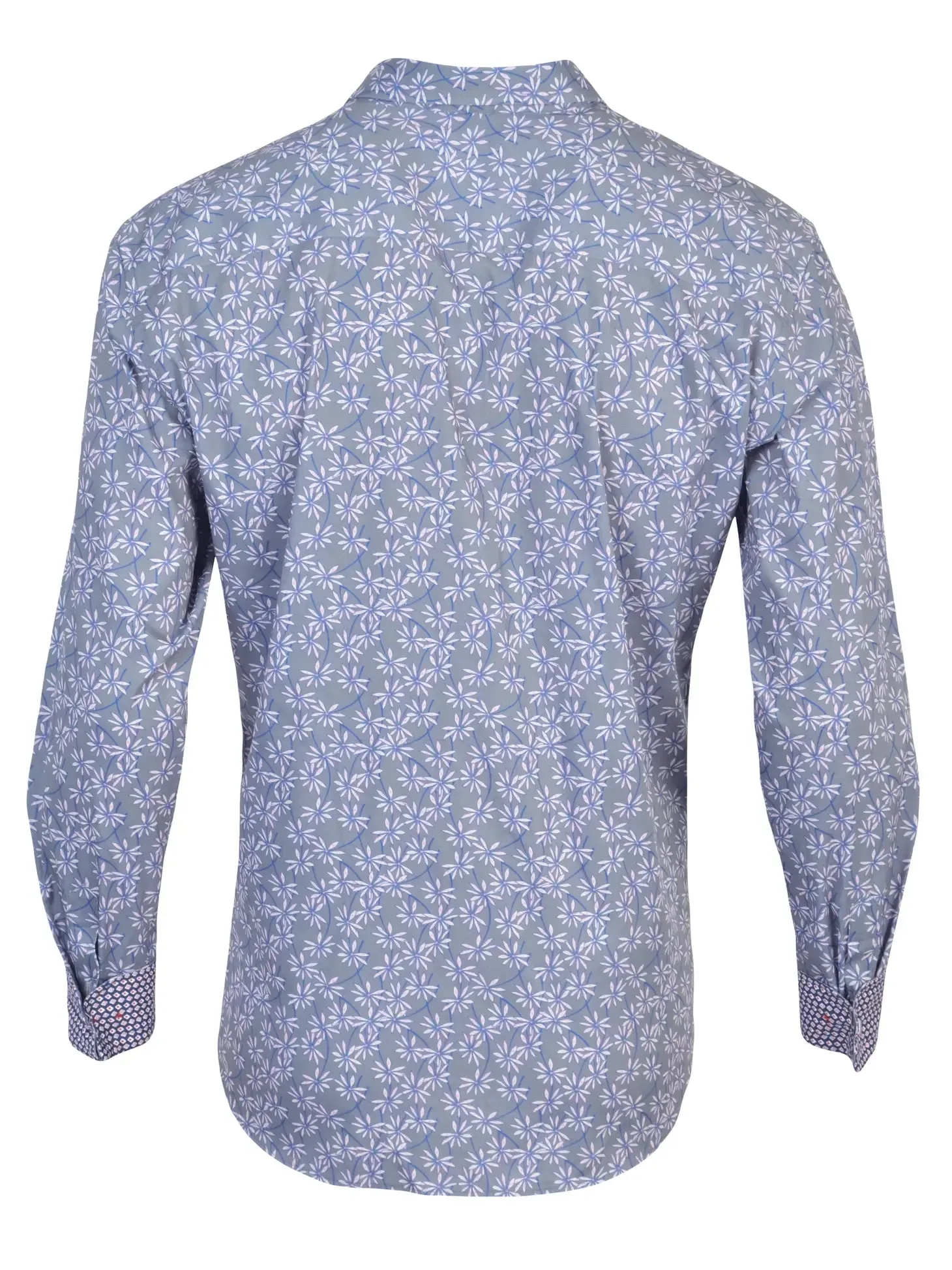 Spazio Grey With Pink Floral Print Long Sleeve Button Up Shirt