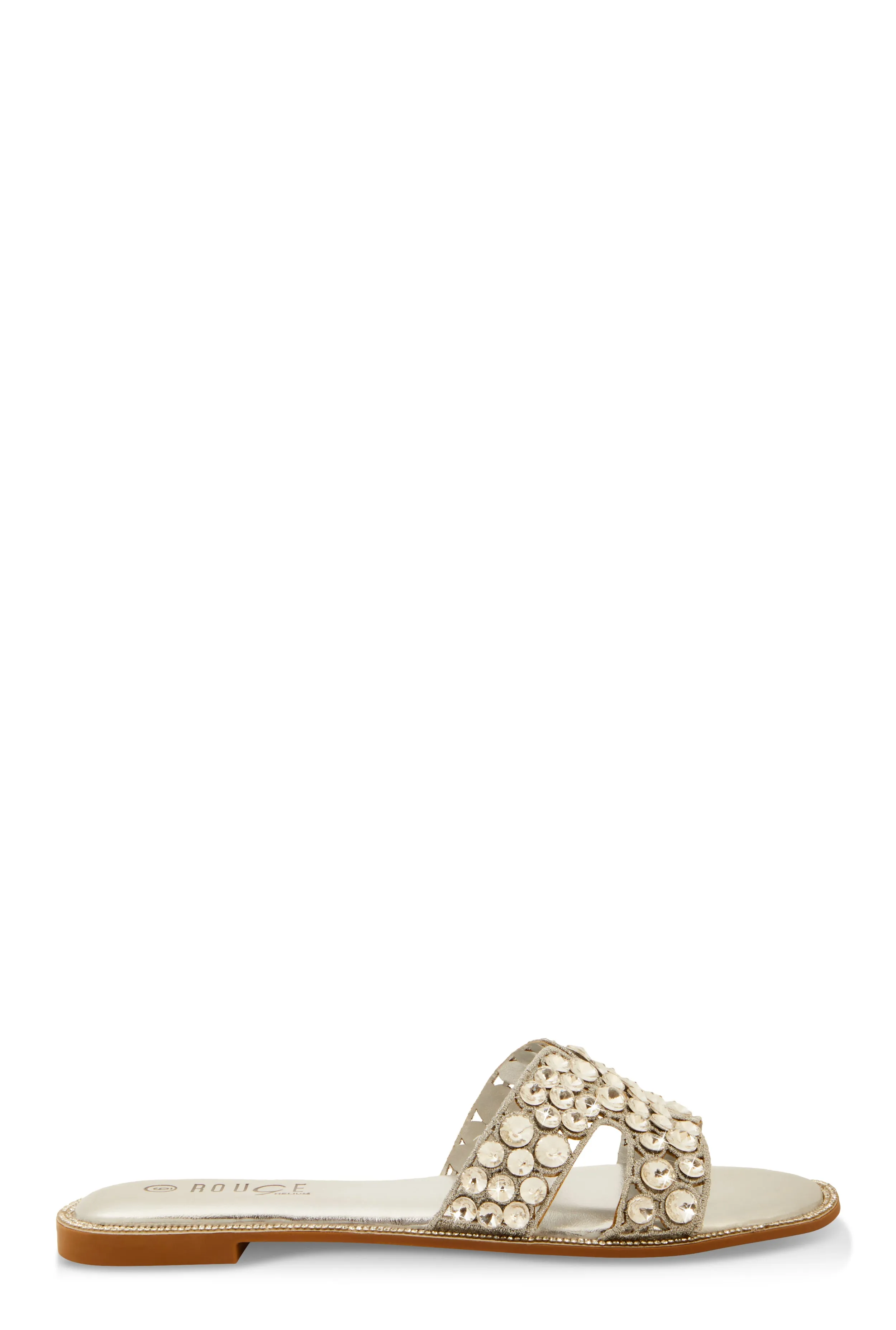 Studded Rhinestone Cut Out Band Slide Sandals