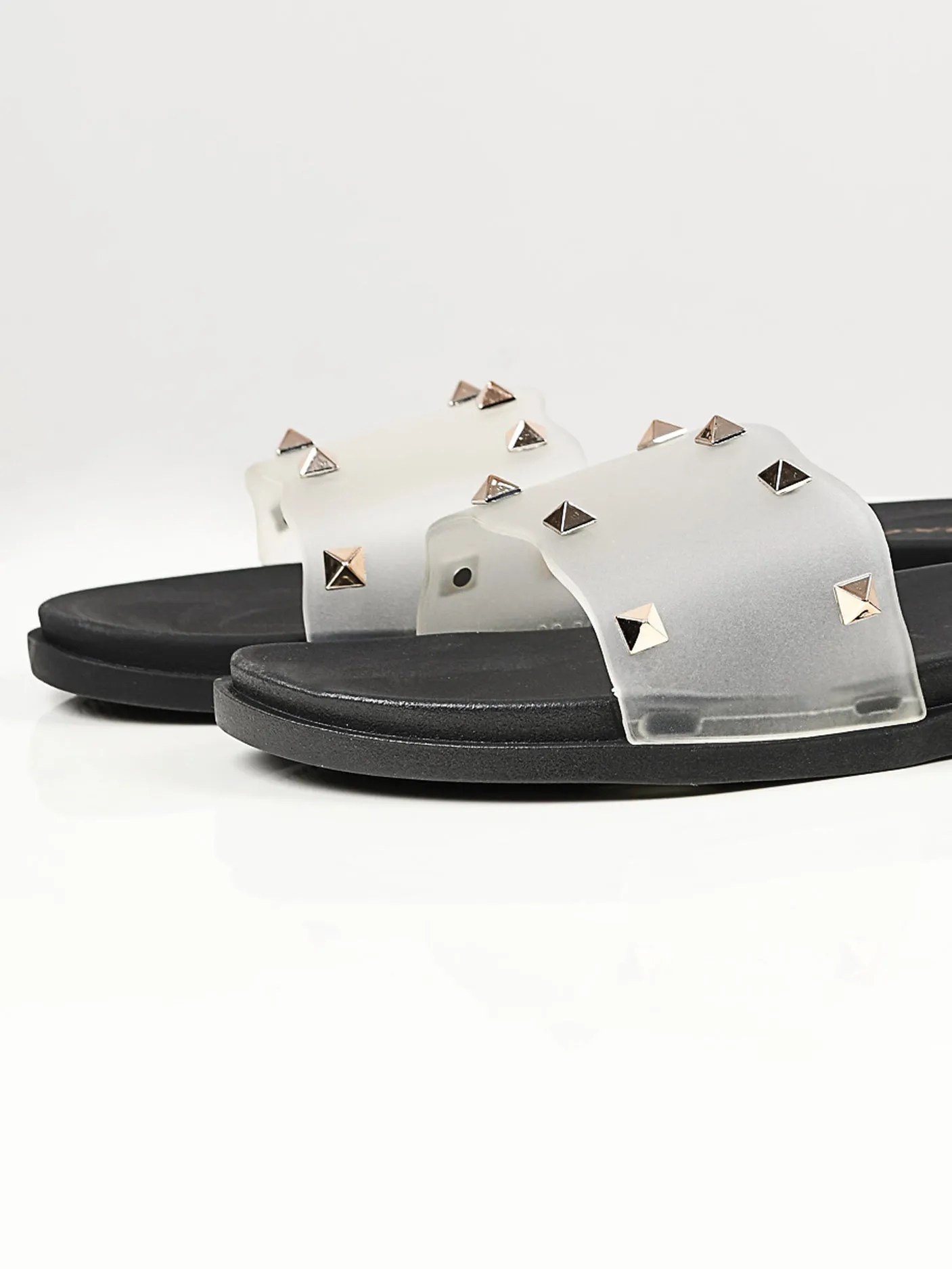 Studded Slide Slippers - Black