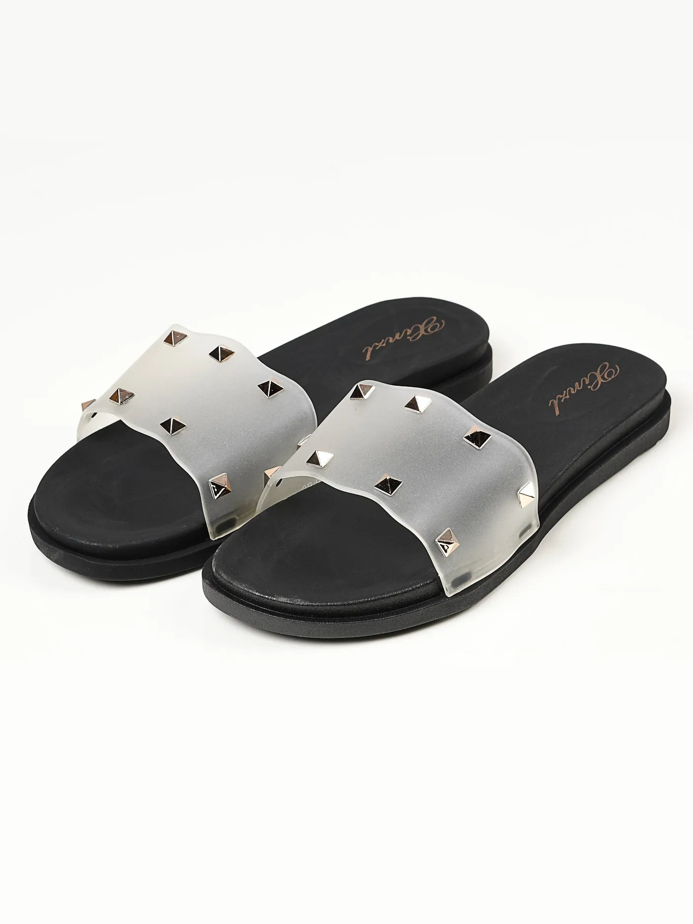 Studded Slide Slippers - Black