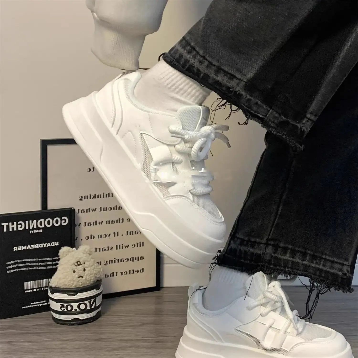 TAVIMART  -  White Shoes Woman Platform Sneakers Sports Casual Breathable Summer 2024 Tennis Female Flats Vulcanize Korean Footwear