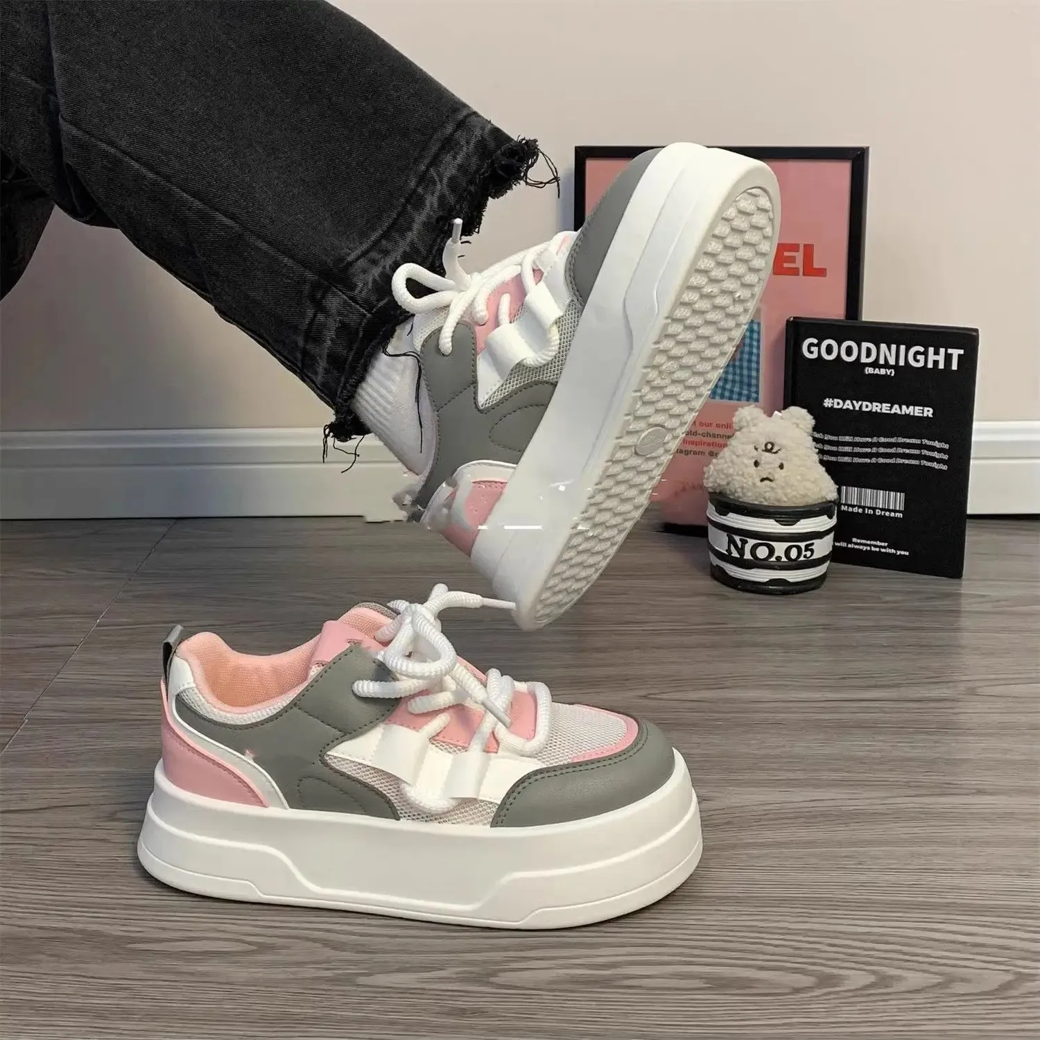 TAVIMART  -  White Shoes Woman Platform Sneakers Sports Casual Breathable Summer 2024 Tennis Female Flats Vulcanize Korean Footwear