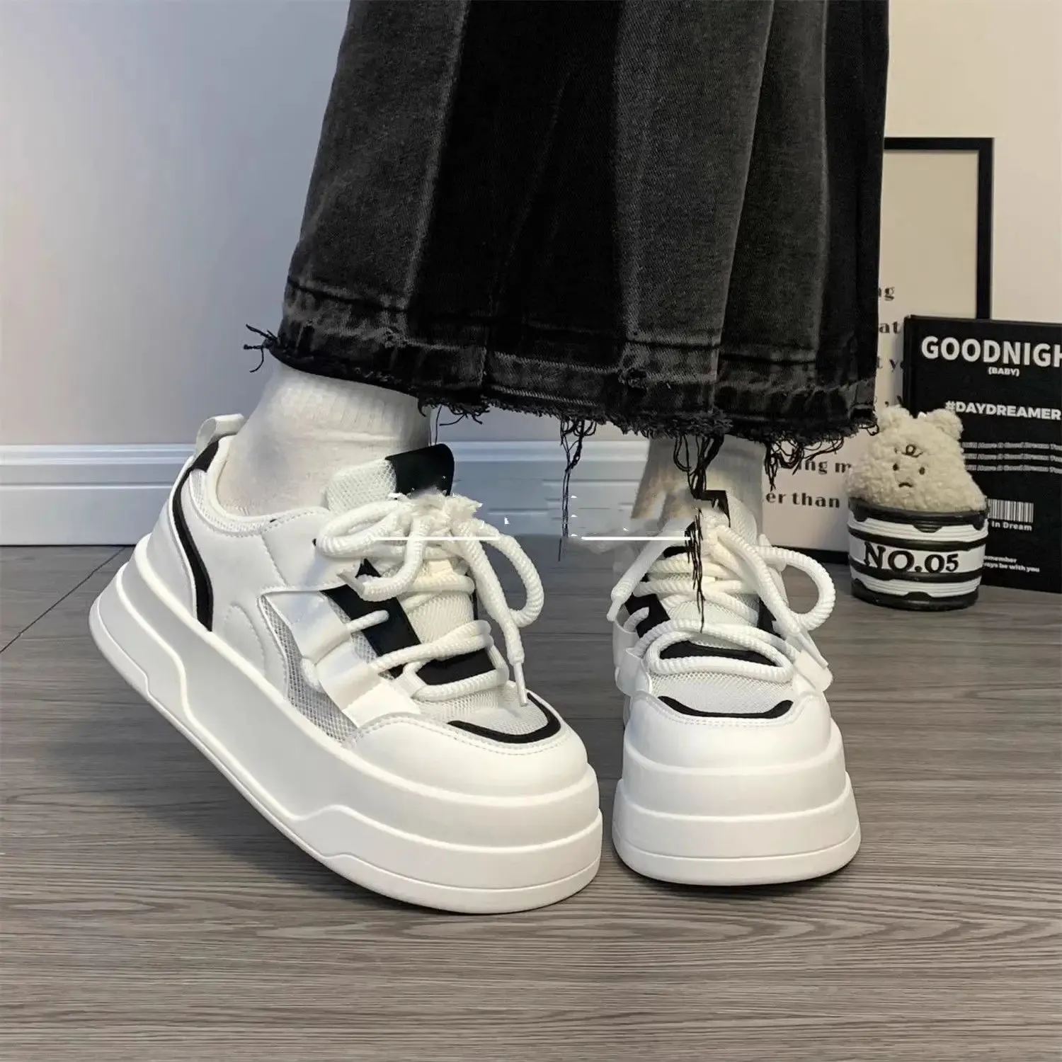 TAVIMART  -  White Shoes Woman Platform Sneakers Sports Casual Breathable Summer 2024 Tennis Female Flats Vulcanize Korean Footwear